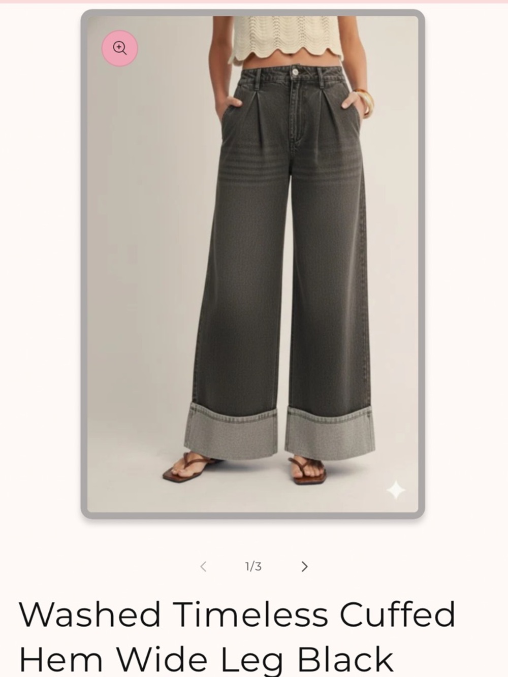 LovLov Washed Timeless Cuffed Hem Wide Leg Pants - Black